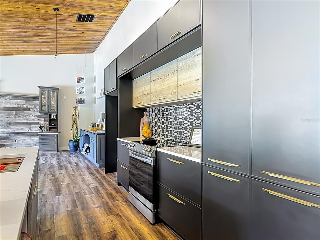 Interior, Kitchen, Pendant Lights, Wooden Ceilings, Wood Texture Flooring