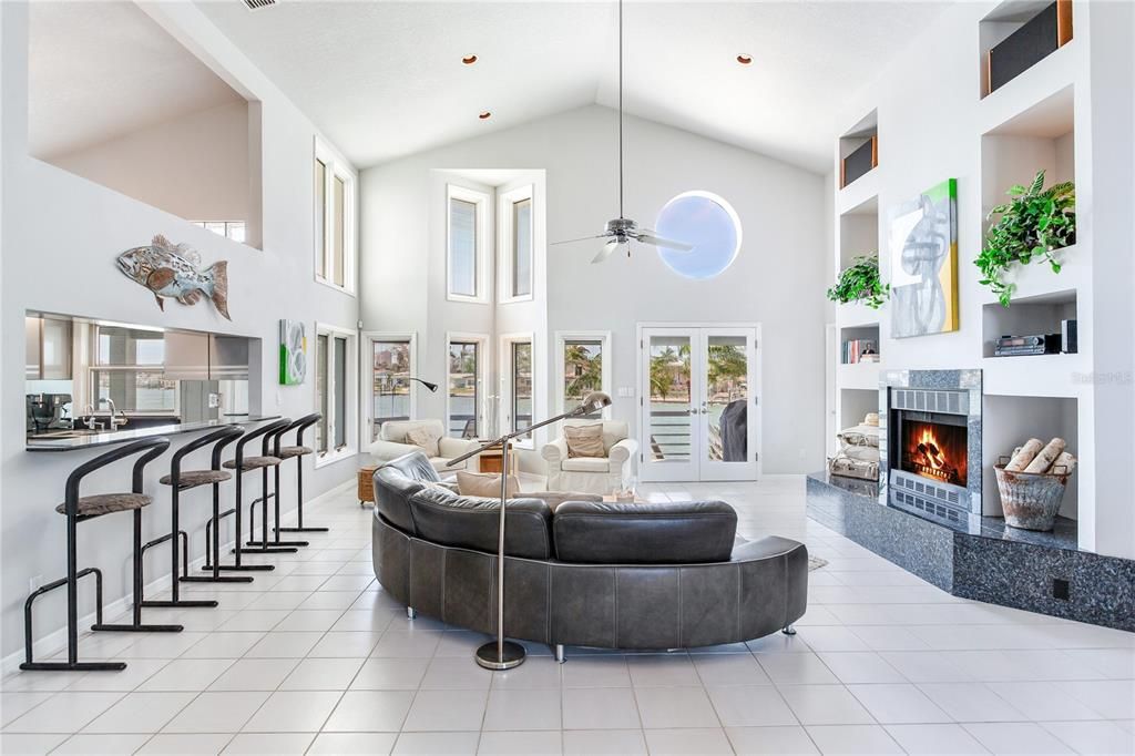 Fireplace, Interior, Living room, Recessed Lighting