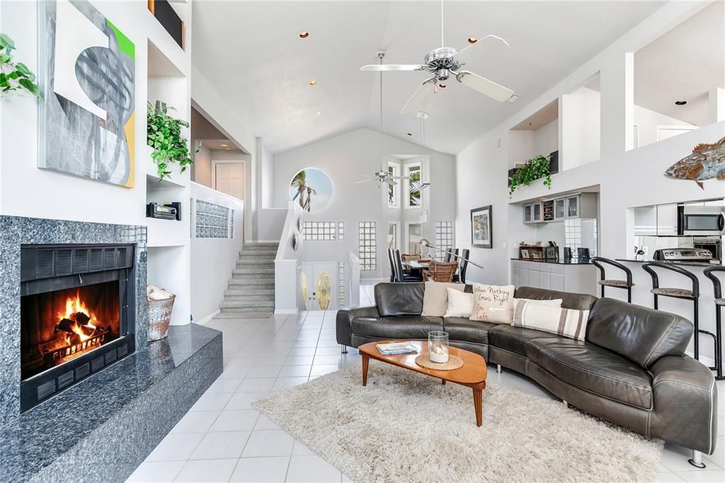 Dining room, Fireplace, Interior, Kitchen, Living room, Recessed Lighting