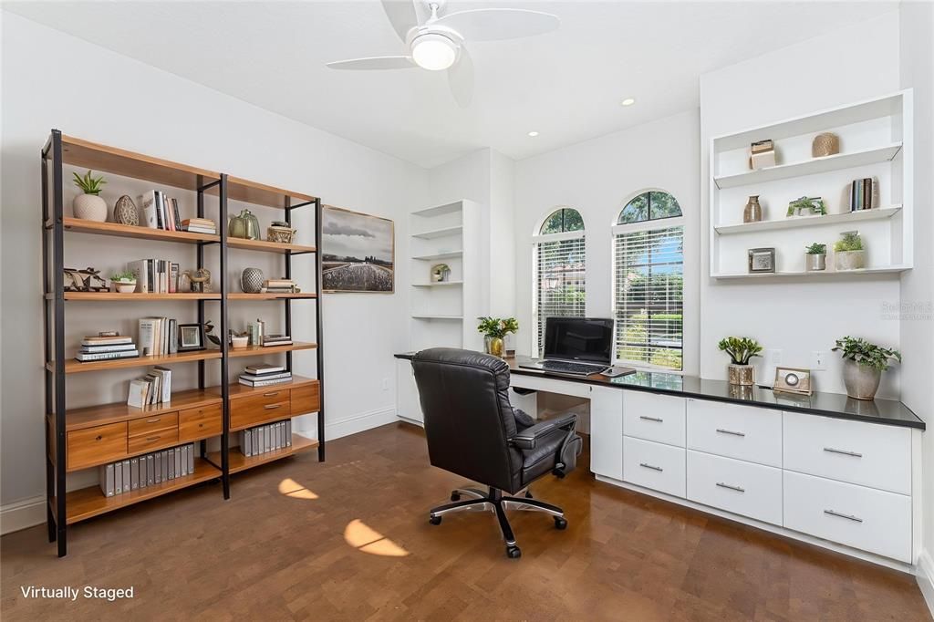 Home Office, Interior, Recessed Lighting, Wood Texture Flooring