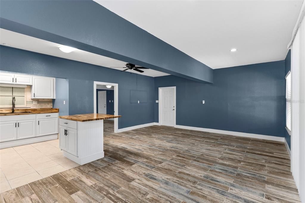 Interior, Kitchen, Recessed Lighting, Wood Texture Flooring