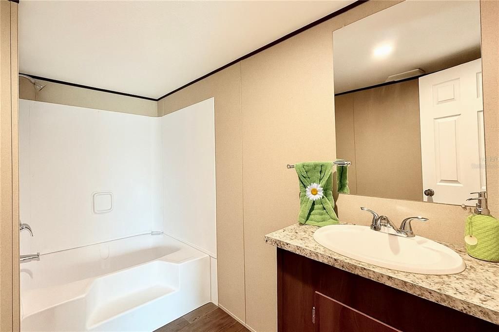 Bathroom, Interior, Recessed Lighting, Wood Texture Flooring