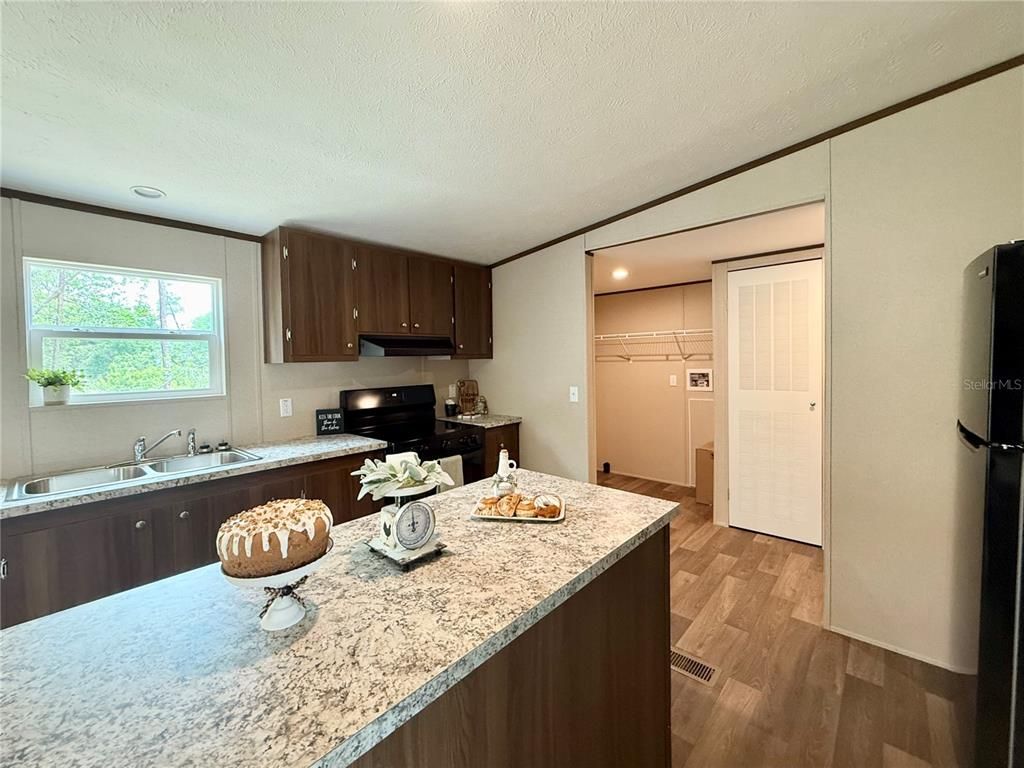 Interior, Kitchen, Recessed Lighting, Wood Texture Flooring