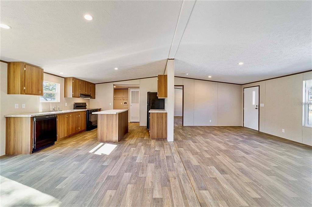 Interior, Kitchen, Recessed Lighting, Wood Texture Flooring