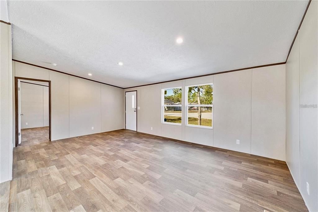 Empty room, Interior, Recessed Lighting, Wood Texture Flooring