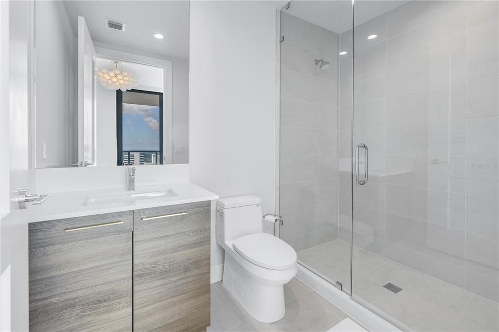 Bathroom, Glass Shower, Interior, Recessed Lighting