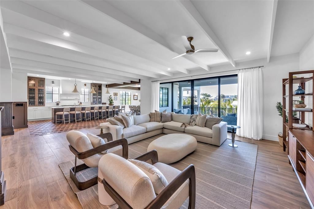 Interior, Kitchen, Living room, Pendant Lights, Recessed Lighting, Wood Texture Flooring
