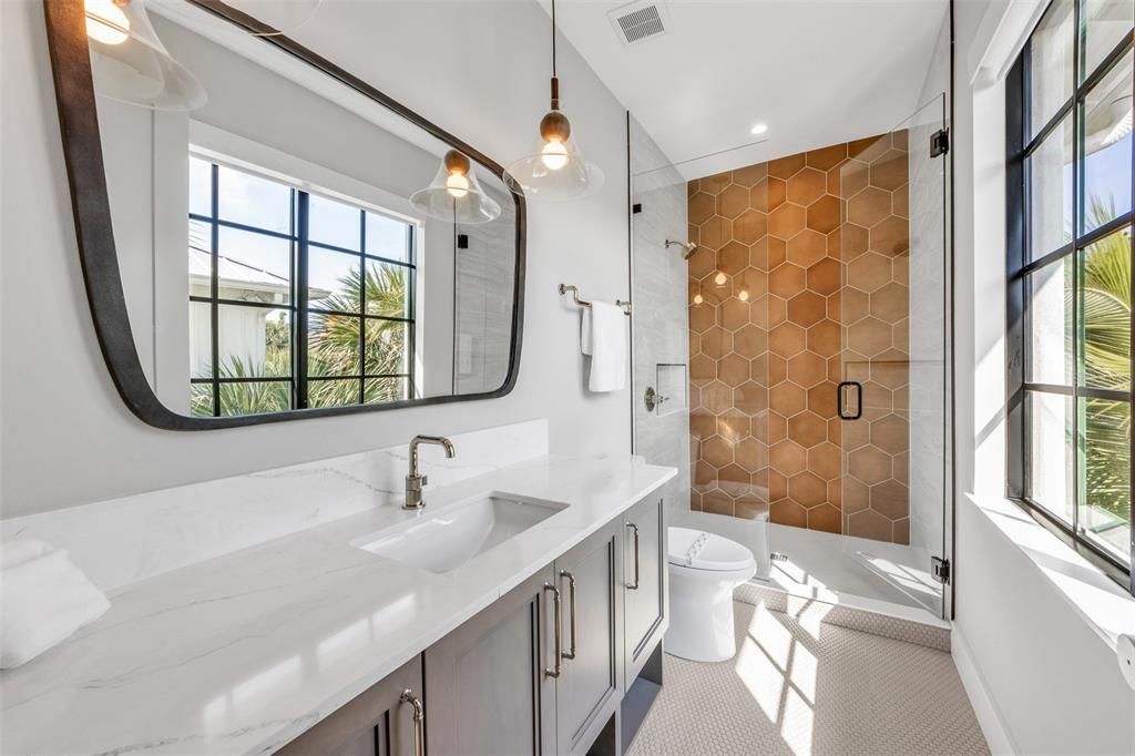 Bathroom, Dual Sink Vanities, Interior, Pendant Lights, Recessed Lighting