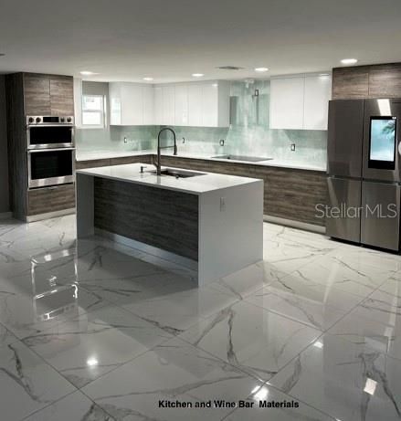 Interior, Kitchen, Marble, Recessed Lighting, Stainless Steel Appliances