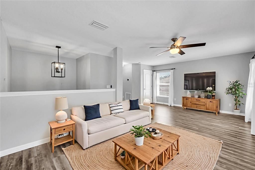 Interior, Living room, Pendant Lights, Wood Texture Flooring