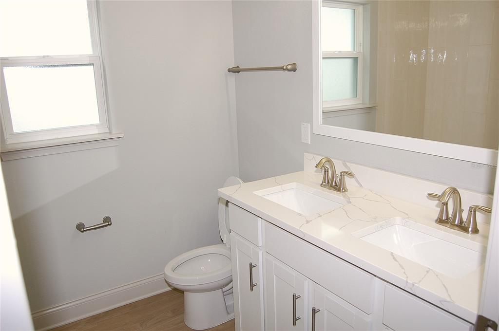 Bathroom, Dual Sink Vanities, Interior, Wood Texture Flooring