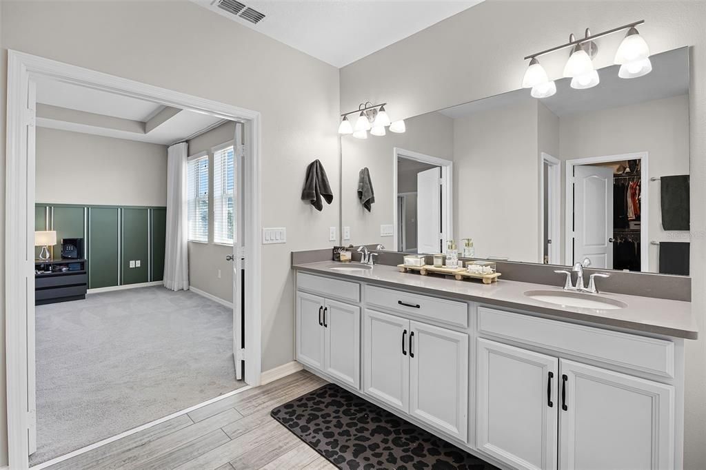 Bathroom, Dual Sink Vanities, Interior, Wood Texture Flooring