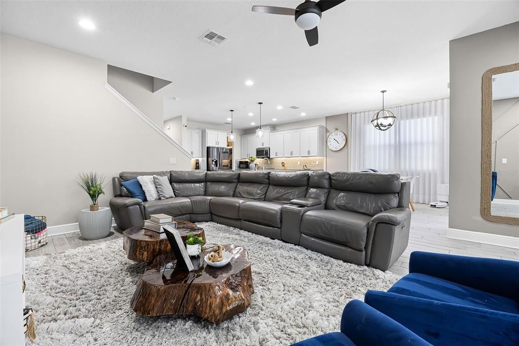 Dining room, Interior, Kitchen, Living room, Pendant Lights, Recessed Lighting, Wood Texture Flooring