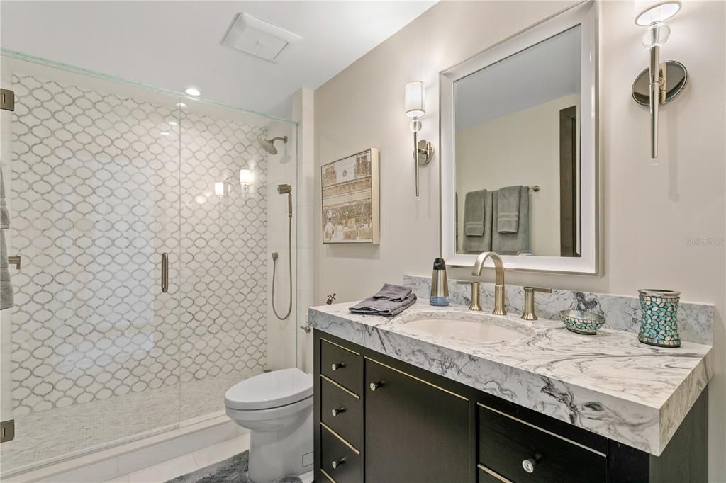 Bathroom, Glass Shower, Interior, Recessed Lighting