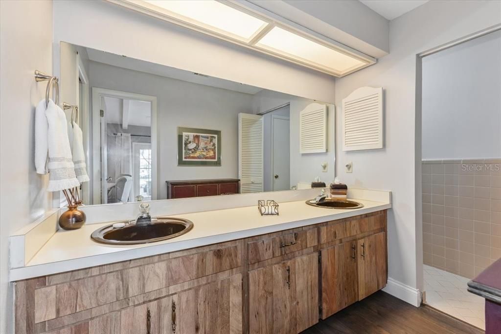 Bathroom, Dual Sink Vanities, Interior, Wood Texture Flooring