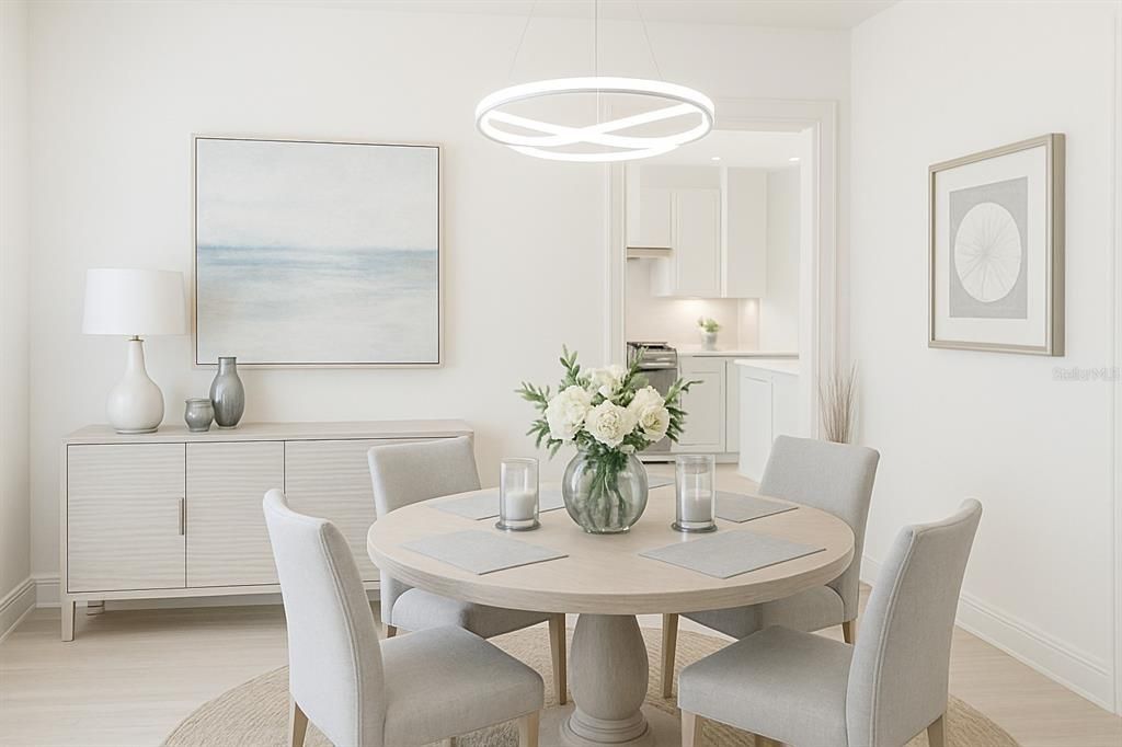 Dining room, Interior, Pendant Lights, Wood Texture Flooring