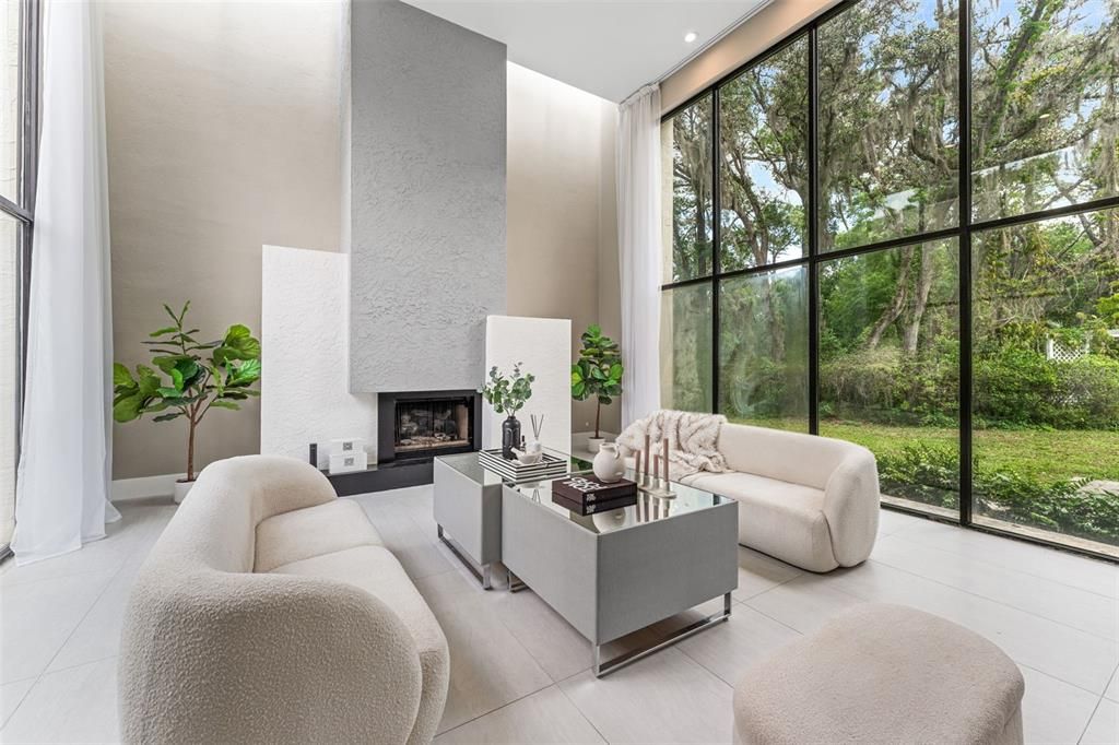 Fireplace, Interior, Living room, Recessed Lighting