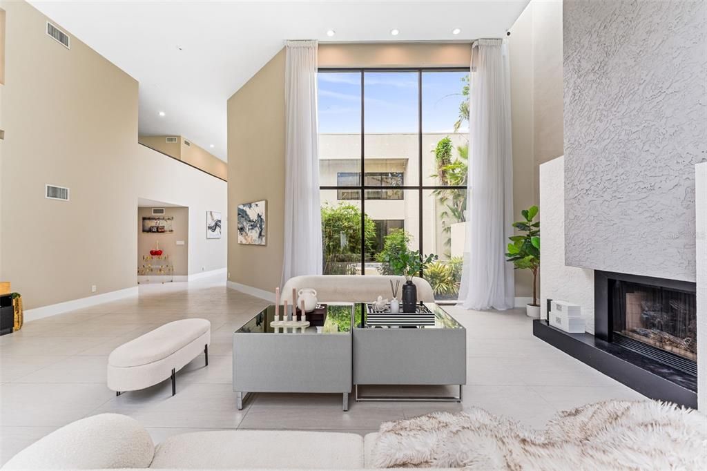 Fireplace, Interior, Living room, Recessed Lighting