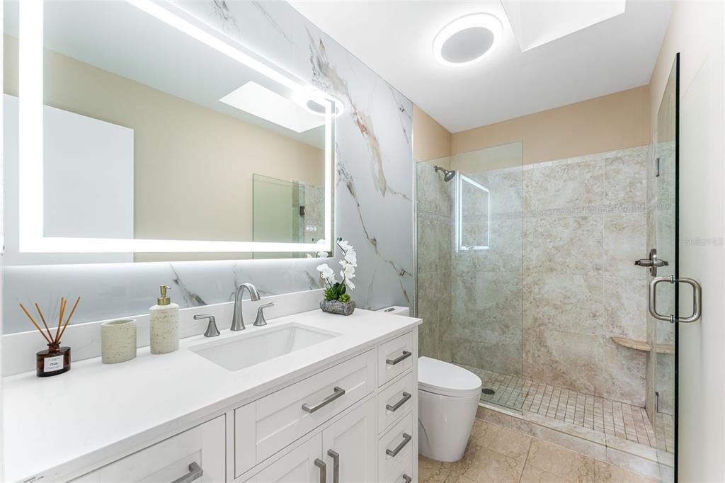 Bathroom, Glass Shower, Interior, Marble Walls