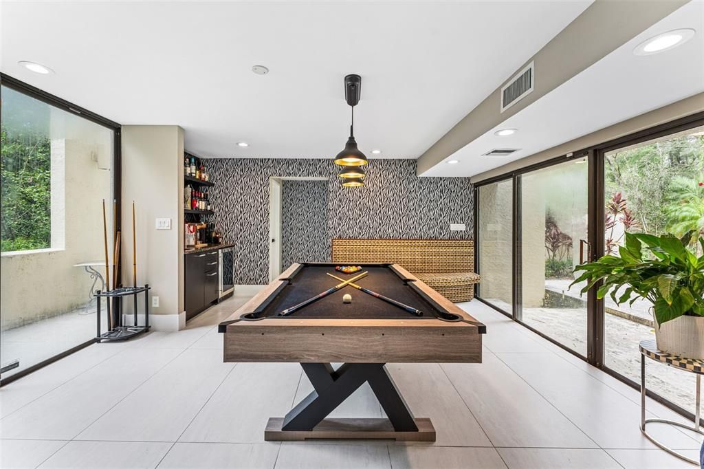 Billiard Table, Game Room, Interior, Pendant Lights, Recessed Lighting