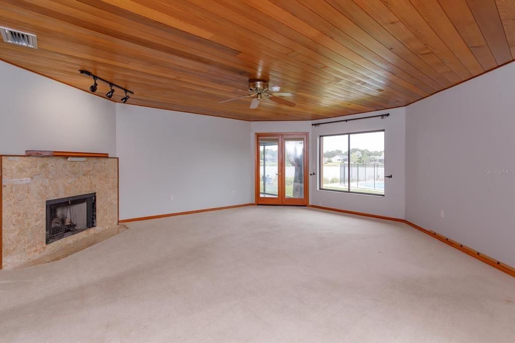 Empty room, Fireplace, Interior, Wooden Ceilings