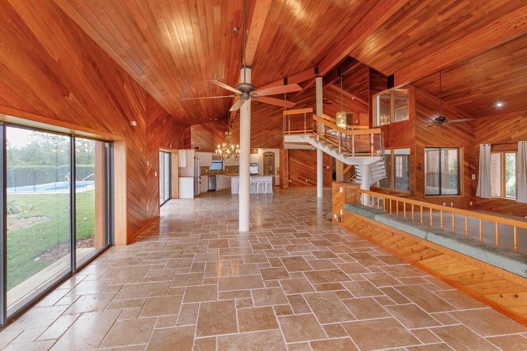Chandelier, Interior, Recessed Lighting, Wooden Ceilings, Wooden Walls