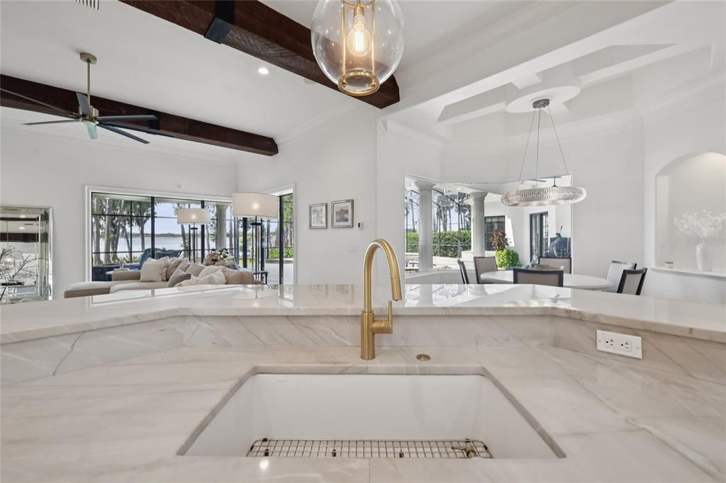 Dining room, Interior, Kitchen, Living room, Pendant Lights, Recessed Lighting, Wooden Beams