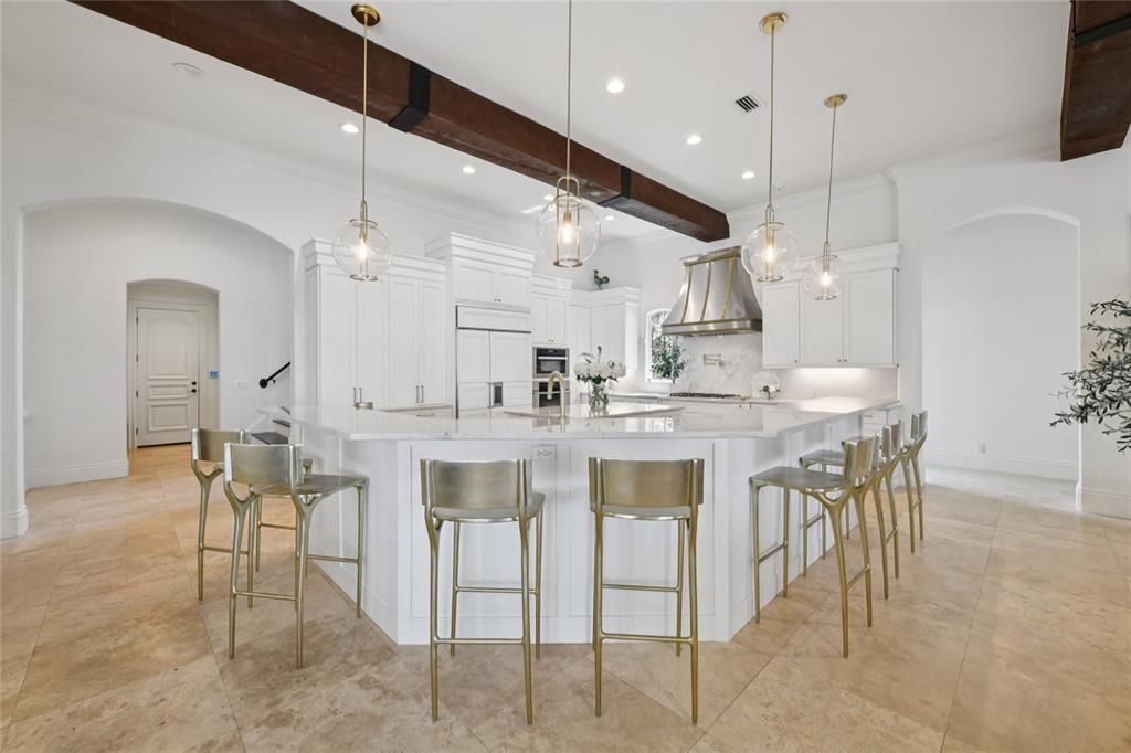 Interior, Kitchen, Pendant Lights, Recessed Lighting, Stainless Steel Appliances, Wooden Beams