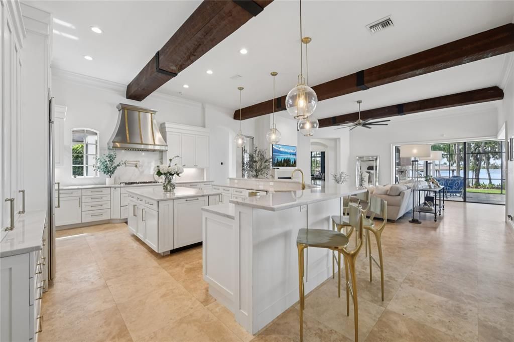 Interior, Kitchen, Living room, Pendant Lights, Recessed Lighting, Stainless Steel Appliances, Wooden Beams