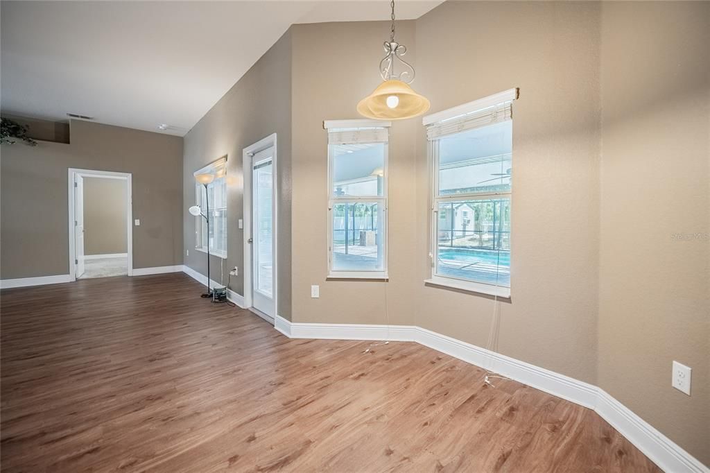 Empty room, Interior, Pendant Lights, Wood Texture Flooring