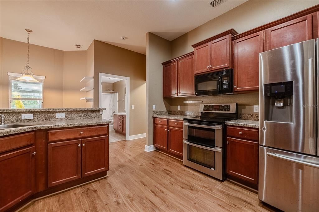 Interior, Kitchen, Pendant Lights, Wood Texture Flooring