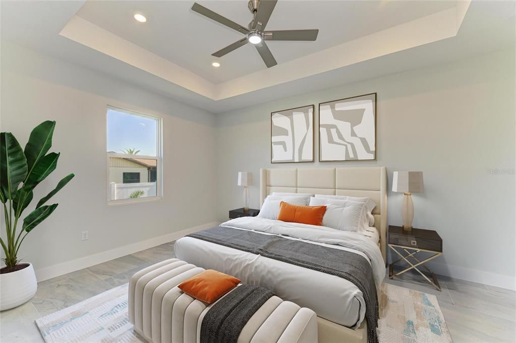 Bedroom, Interior, Recessed Lighting, Wood Texture Flooring