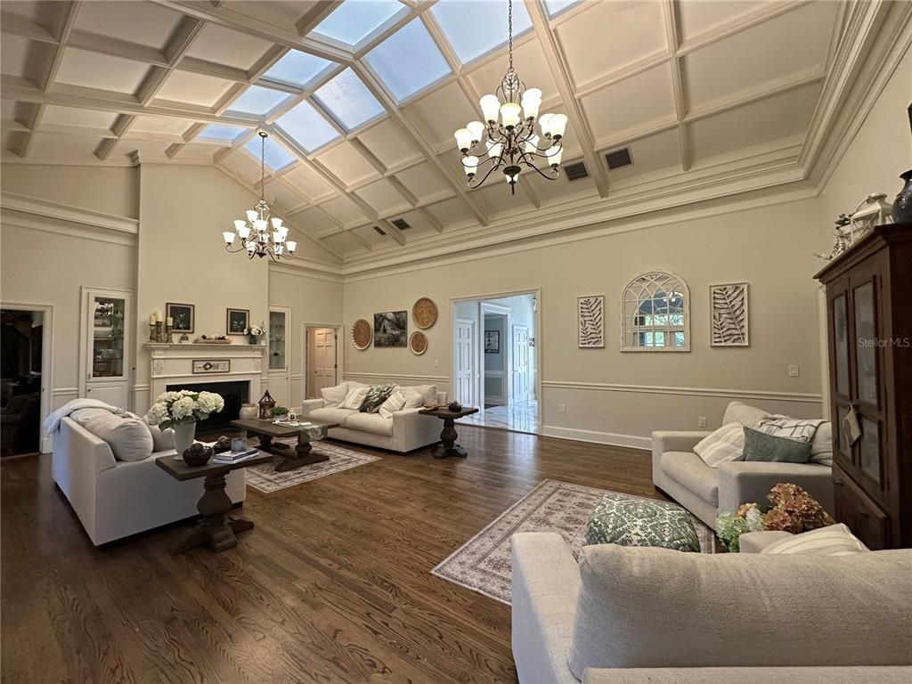 Chandelier, Fireplace, Interior, Living room, Wood Texture Flooring