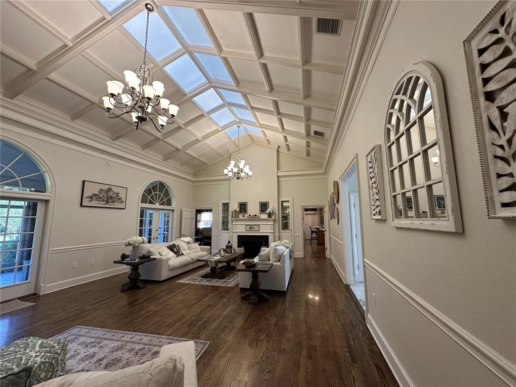 Chandelier, Fireplace, Interior, Living room, Wood Texture Flooring