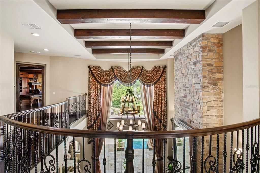Interior, Recessed Lighting, Stone Walls, Wooden Beams