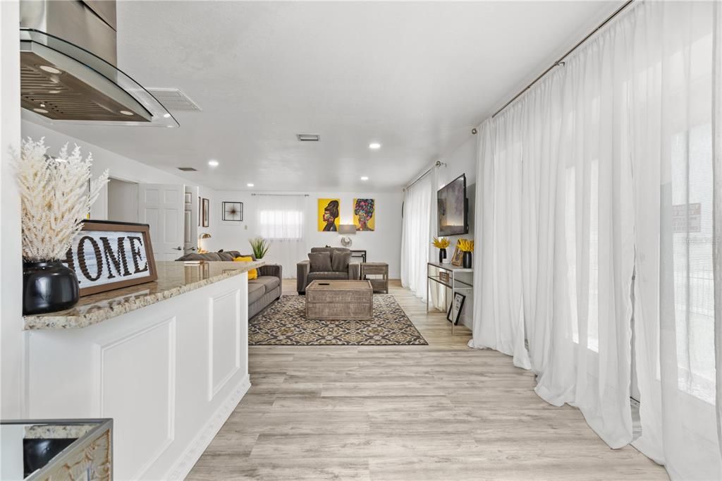 Interior, Living room, Recessed Lighting, Wood Texture Flooring