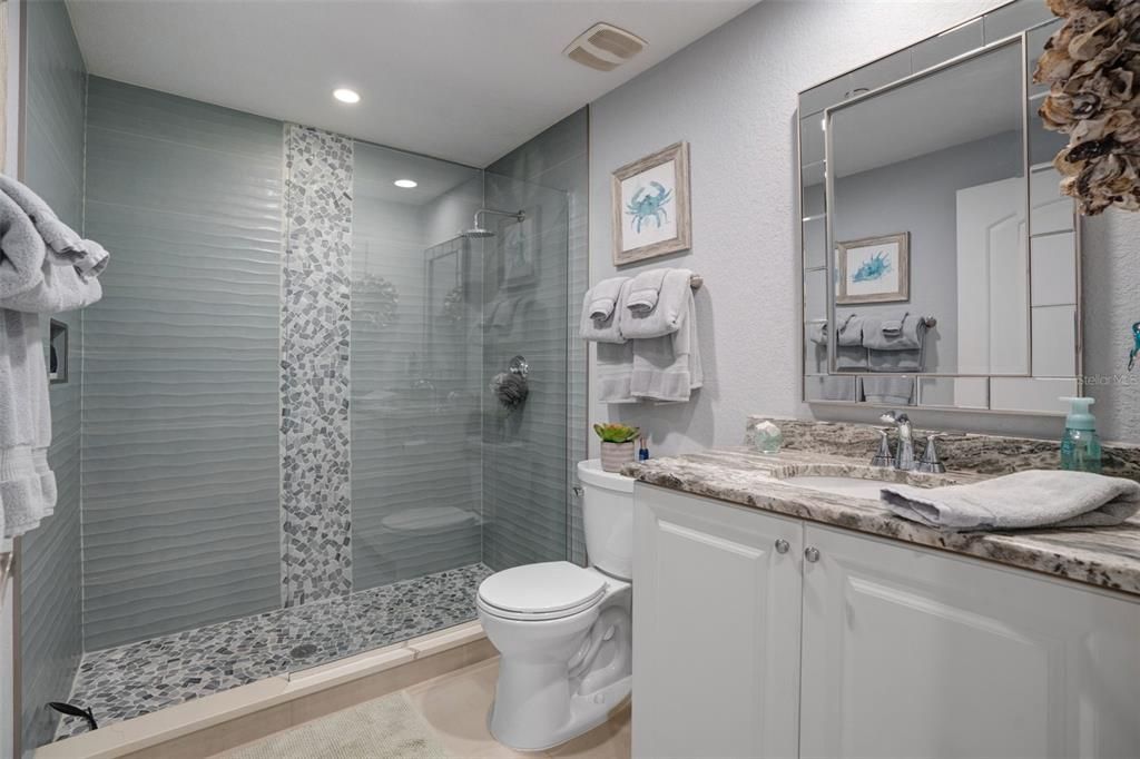 Bathroom, Glass Shower, Interior, Recessed Lighting