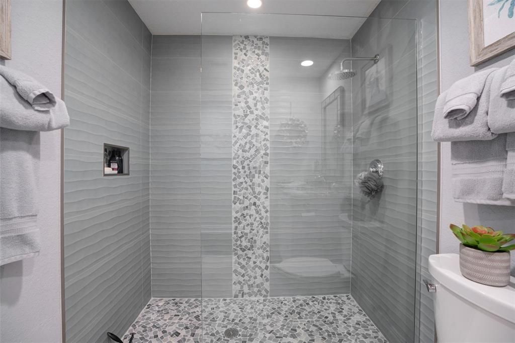 Bathroom, Glass Shower, Interior, Recessed Lighting
