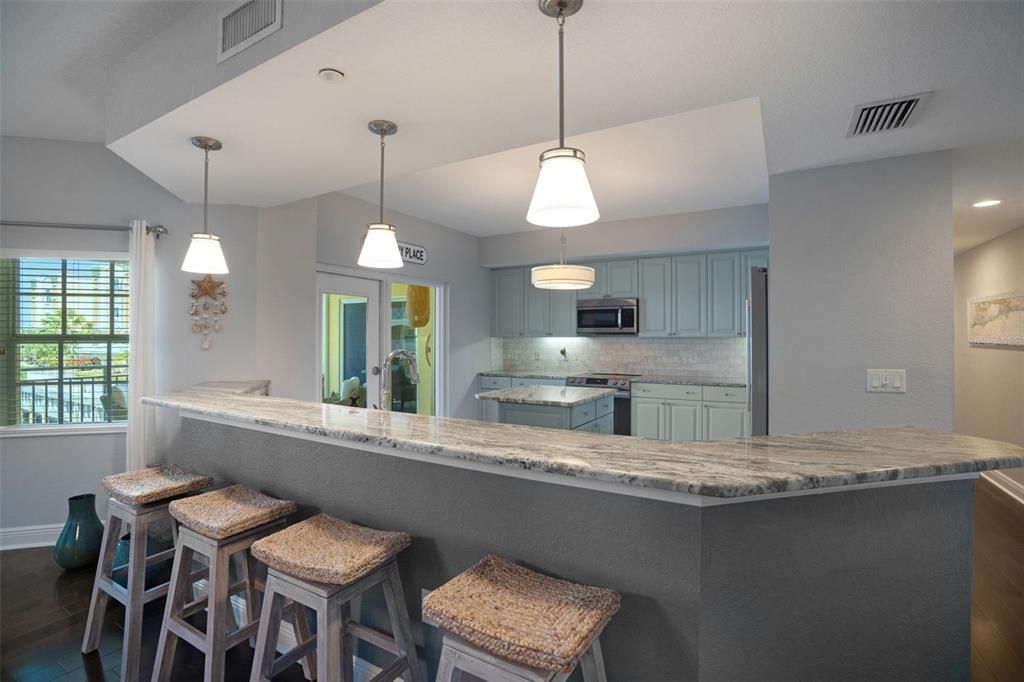 Interior, Kitchen, Pendant Lights, Recessed Lighting, Wood Texture Flooring