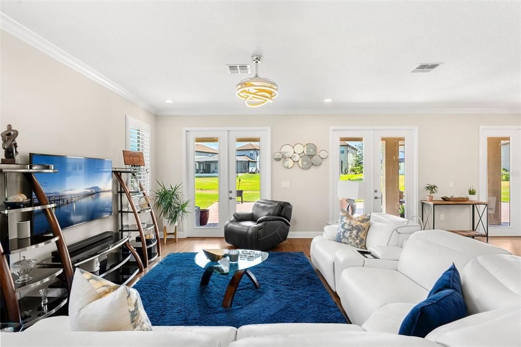 Interior, Living room, Pendant Lights, Recessed Lighting, Wood Texture Flooring