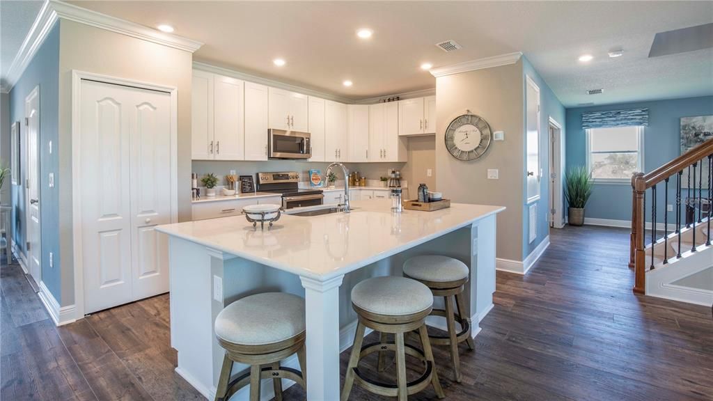 Interior, Kitchen, Recessed Lighting, Wood Texture Flooring