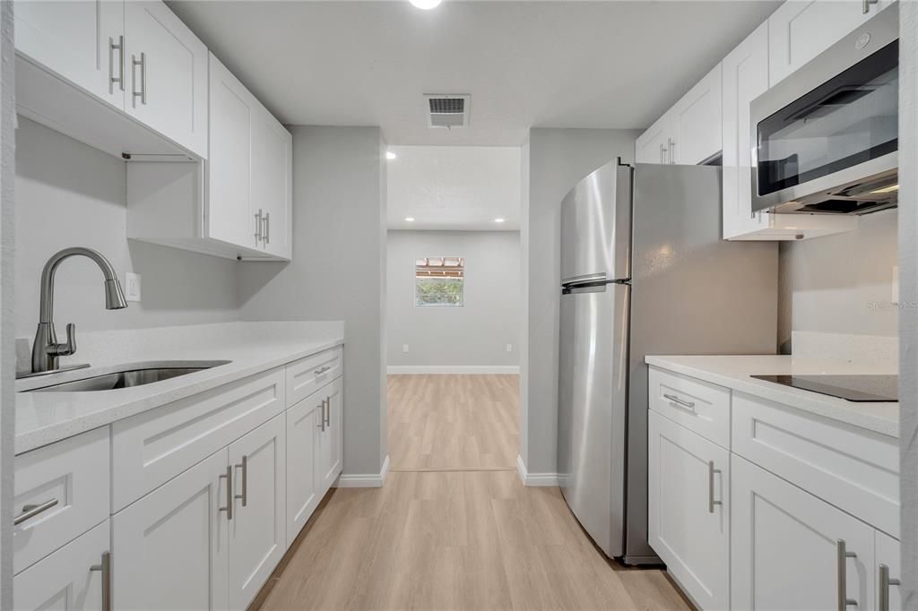 Interior, Kitchen, Recessed Lighting, Wood Texture Flooring