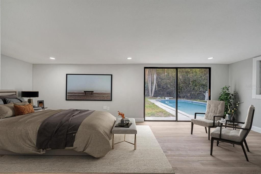 Bedroom, Interior, Recessed Lighting, Wood Texture Flooring