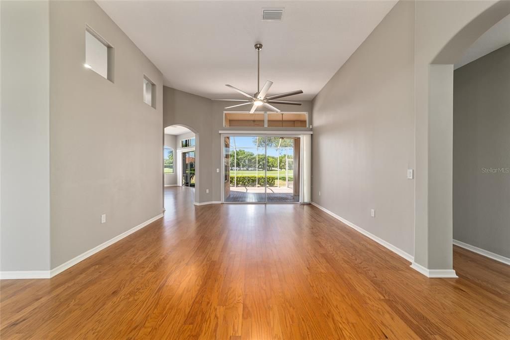 Empty room, Interior, Pendant Lights, Wood Texture Flooring