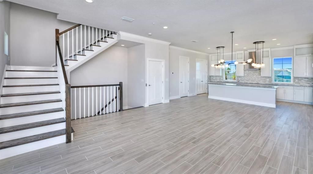 Interior, Pendant Lights, Recessed Lighting, Wood Texture Flooring