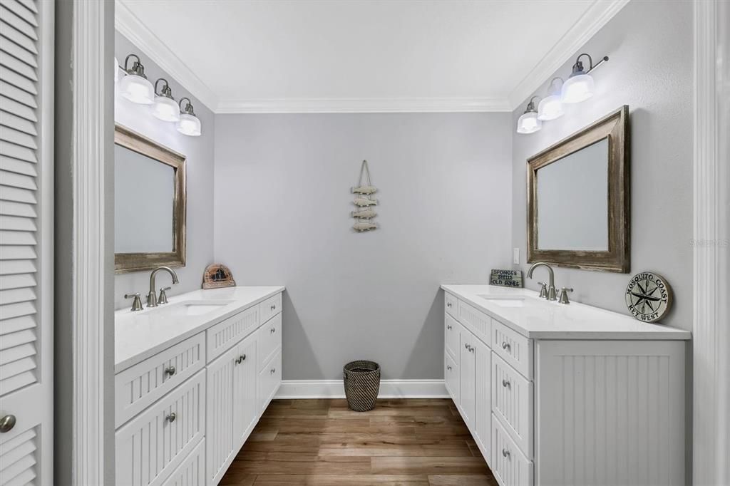 Bathroom, Dual Sink Vanities, Interior, Wood Texture Flooring