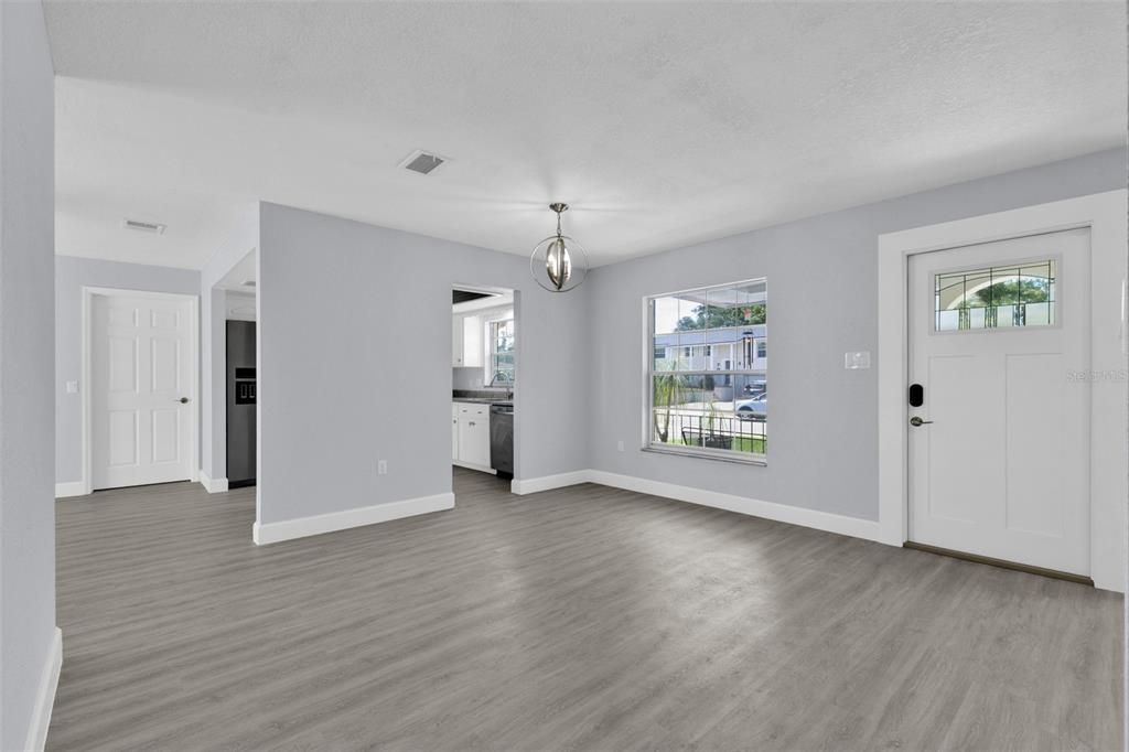 Empty room, Interior, Pendant Lights, Wood Texture Flooring