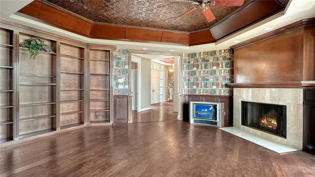 Fireplace, Interior, Recessed Lighting, Wood Texture Flooring