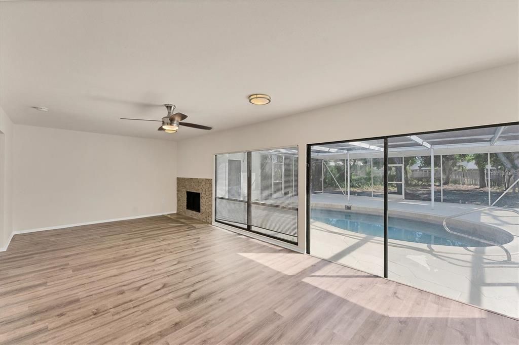 Empty room, Interior, Pool, Sun Room, Wood Texture Flooring