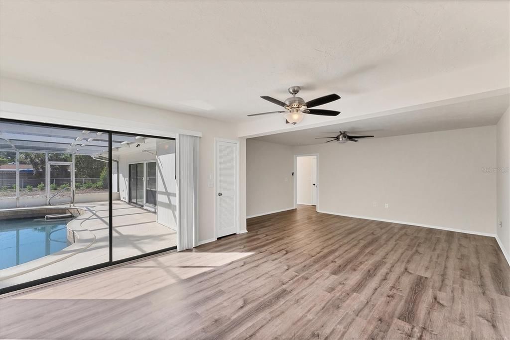 Empty room, Interior, Pool, Sun Room, Wood Texture Flooring